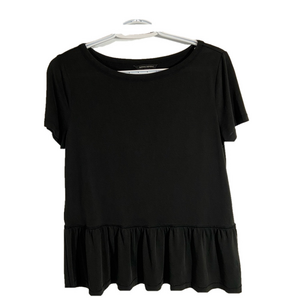BANANA REPUBLIC SHORT SLEEVE TOP SIZE S FLOWY RUFFLE CHARCOAL BLACK